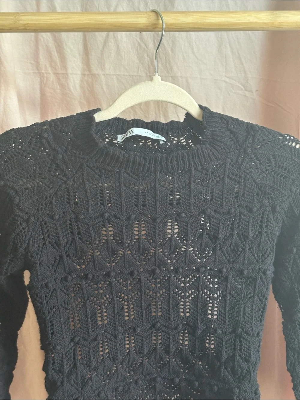 Zara Black Open-Knit Tie-Waist Sweater